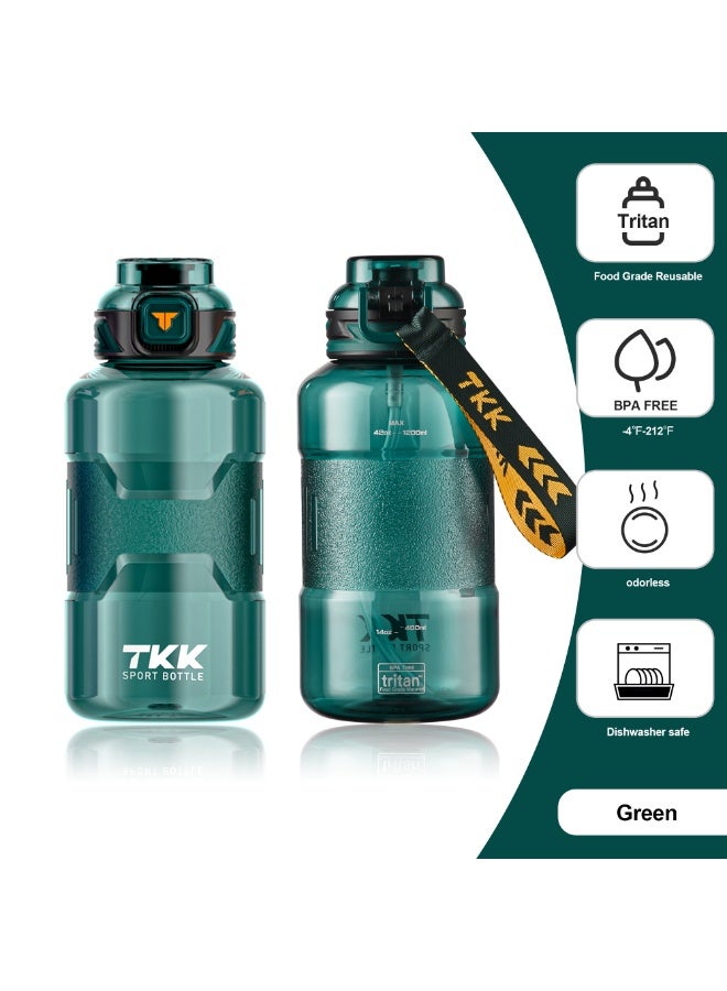 TKK 1500ml Tritan Plastic Water Bottle for sports and gym with rope handle BPA Free with Straw | Green - Image 1