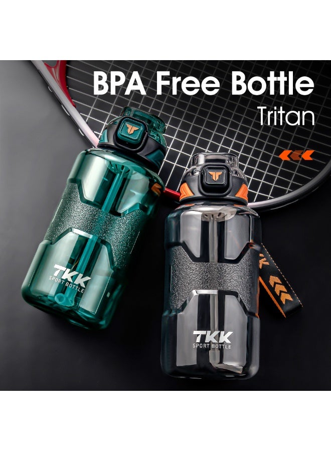 TKK 1500ml Tritan Plastic Water Bottle for sports and gym with rope handle BPA Free with Straw | Green - Image 5
