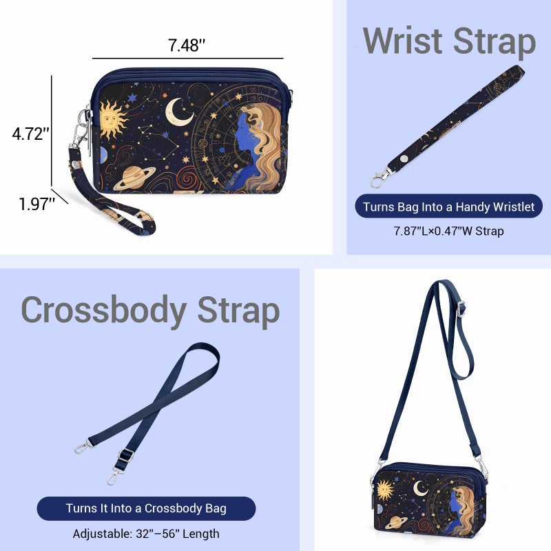 YINHEXI Small Crossbody Bag for Women Small Shoulder Handbags Nylon Quilted 3 Zippers Cell Phone Wallet Bag Purse for Women (Dark Blue Universe) - Image 4