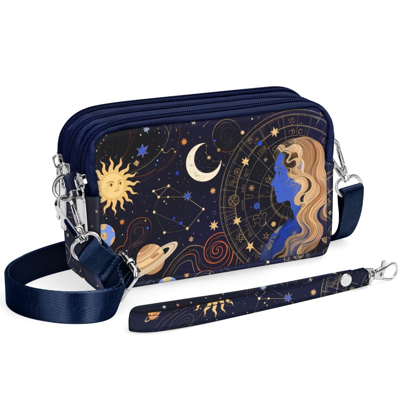 YINHEXI Small Crossbody Bag for Women Small Shoulder Handbags Nylon Quilted 3 Zippers Cell Phone Wallet Bag Purse for Women (Dark Blue Universe) - Image 1