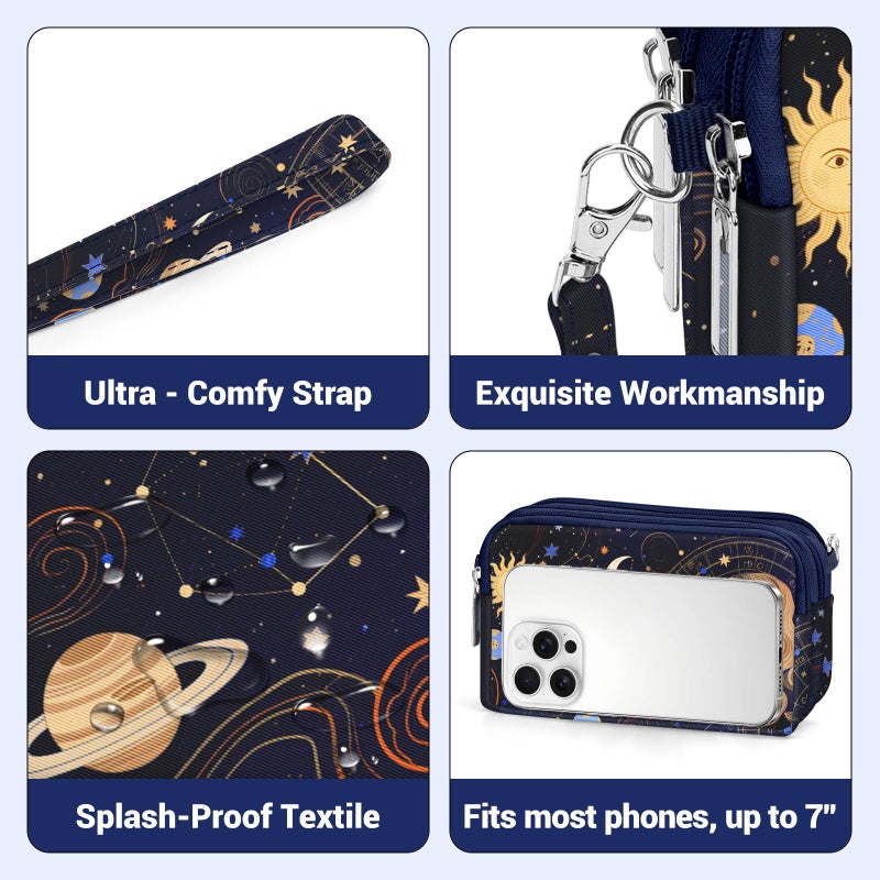 YINHEXI Small Crossbody Bag for Women Small Shoulder Handbags Nylon Quilted 3 Zippers Cell Phone Wallet Bag Purse for Women (Dark Blue Universe) - Image 5