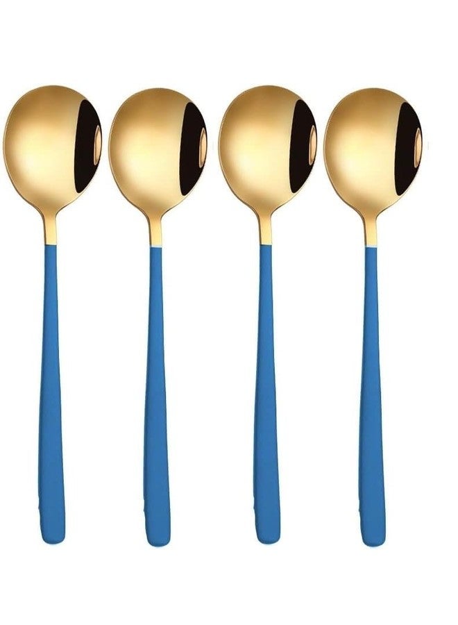 KESESU Spoons, Stainless Steel Long-Handled Spoon,Gold Small Round Spoon,Household Tableware Set,Dessert Spoon,for Cafe Restaurant (8.20 Inch, Blue Gold - 4) - Image 1