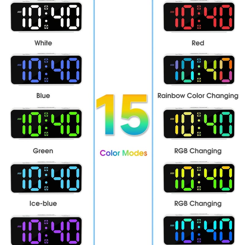 Pink Colorful Alarm Clock With Large Screen Loud Alarm Snooze USB Battery Dual Power - Image 5