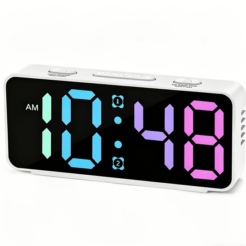 Pink Colorful Alarm Clock With Large Screen Loud Alarm Snooze USB Battery Dual Power - Image 3