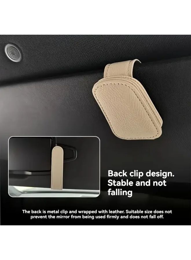 Magnetic Car Sun Visor PU Leather Eyeglass Holder Storage Box Cream Color - Image 3