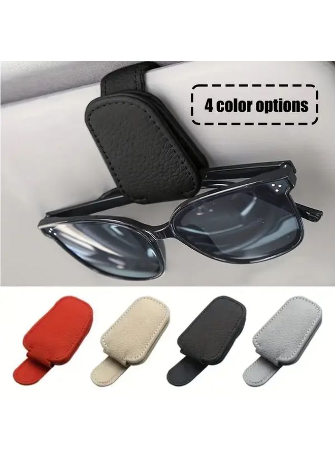 Magnetic Car Sun Visor PU Leather Eyeglass Holder Storage Box Cream Color - Image 1