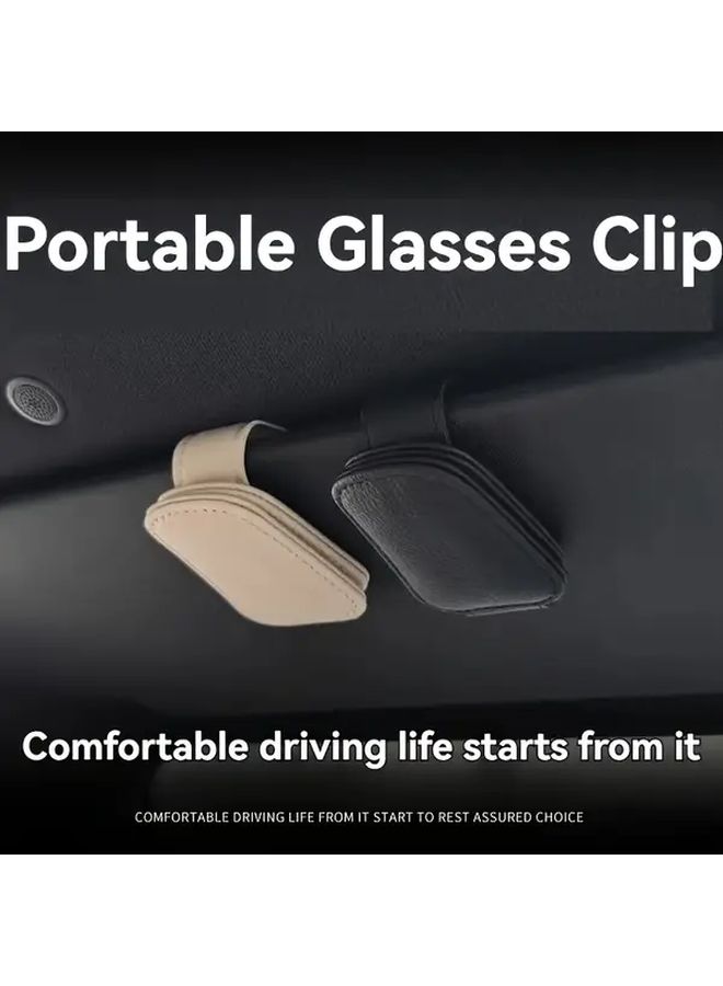 Magnetic Car Sun Visor PU Leather Eyeglass Holder Storage Box Cream Color - Image 4