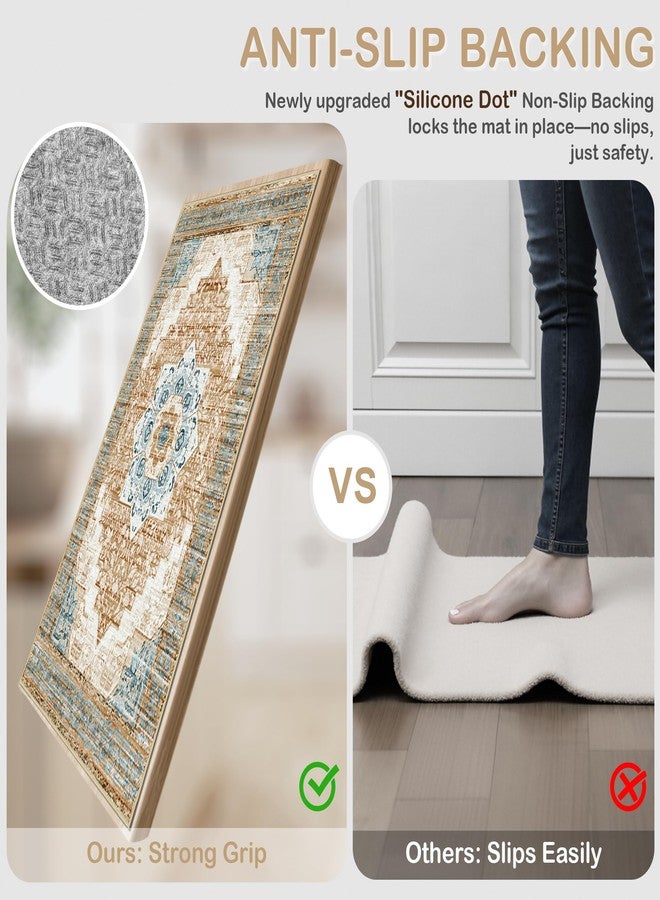 Tritard مجموعة سجاد مطبخ تريتارد مانعة للانزلاق بنسبة 100%، 3 قطع، قابلة للغسل، بتصميم بوهيمي أنيق، مناسبة للأرضيات، سجادة مطبخ ريفية عتيقة، سجادة ناعمة للممرات، غرفة الغسيل، المدخل الداخلي، لون بيج - Image 2