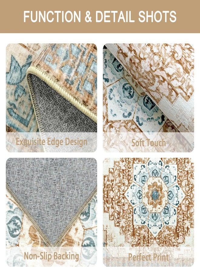 Tritard مجموعة سجاد مطبخ تريتارد مانعة للانزلاق بنسبة 100%، 3 قطع، قابلة للغسل، بتصميم بوهيمي أنيق، مناسبة للأرضيات، سجادة مطبخ ريفية عتيقة، سجادة ناعمة للممرات، غرفة الغسيل، المدخل الداخلي، لون بيج - Image 4