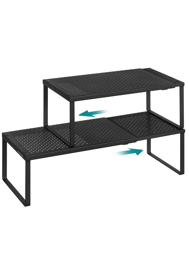 SONGMICS Spice Rack, Extendable Cupboard Organiser, Kitchen Countertop Shelf, Space-Saving Metal Storage, Matte Black - Image 1