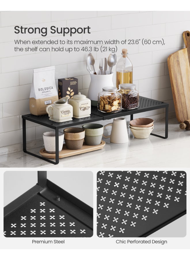 SONGMICS Spice Rack, Extendable Cupboard Organiser, Kitchen Countertop Shelf, Space-Saving Metal Storage, Matte Black - Image 4