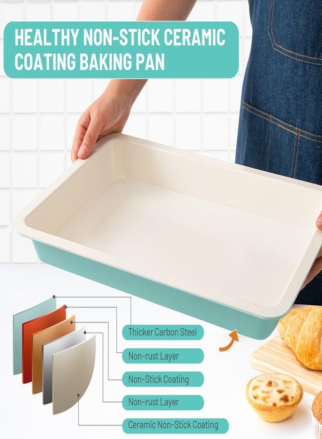 Spmarkt Sheet Cake Pan with Lid, 15"×10"×2" Deep Jelly Roll Pan, Non-Stick Ceramic Coating Baking Pan, Oven Safe 450°F, PFOA & PTFE Free, Bake & Carry for Texas Sheet Cake, Brownies, Potluck (Teal) - Image 3