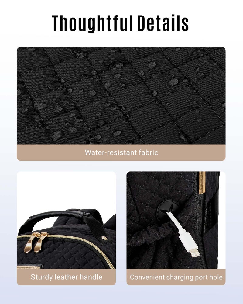 LIGHT FLIGHT Travel Laptop Backpack for Women, 15.6 Inch Laptop Backpack with USB Charging Hole Water Resistant Computer Backpack for Work, Quilted Black - Image 3