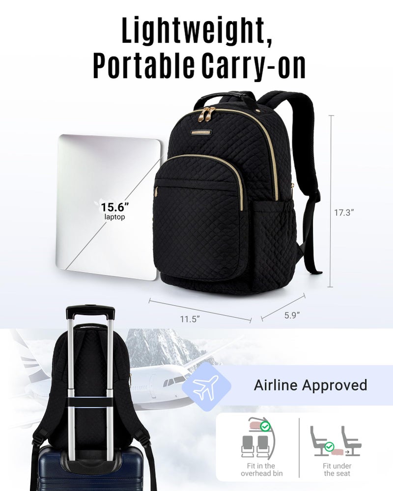 LIGHT FLIGHT Travel Laptop Backpack for Women, 15.6 Inch Laptop Backpack with USB Charging Hole Water Resistant Computer Backpack for Work, Quilted Black - Image 5