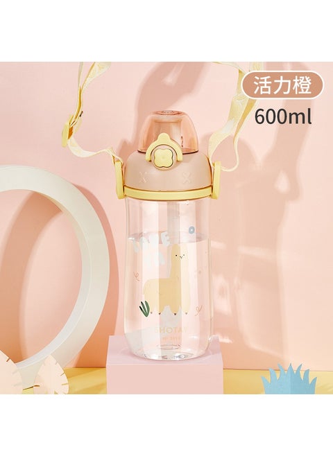ST-7006 600ML Yellow Tritan Flask with Straw and Hanging Lama Pattern