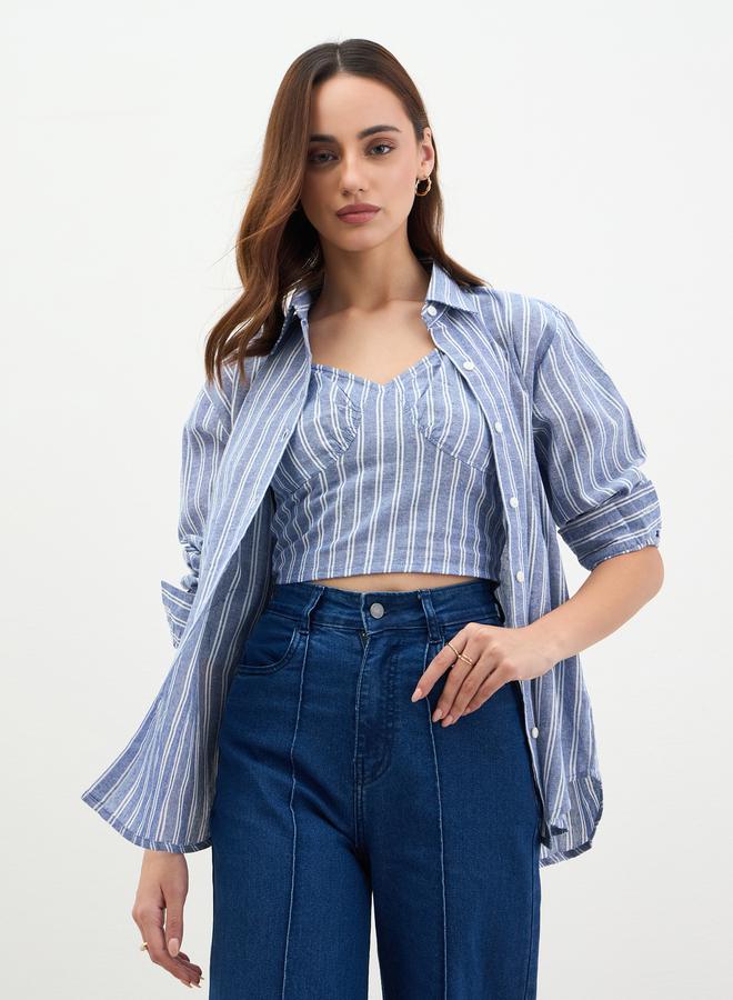 ستايلي مجموعة من بلوزة قصيرة مع بلوزة مخططة - Image 1