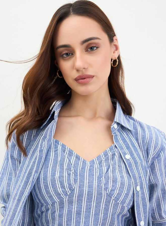 ستايلي مجموعة من بلوزة قصيرة مع بلوزة مخططة - Image 4