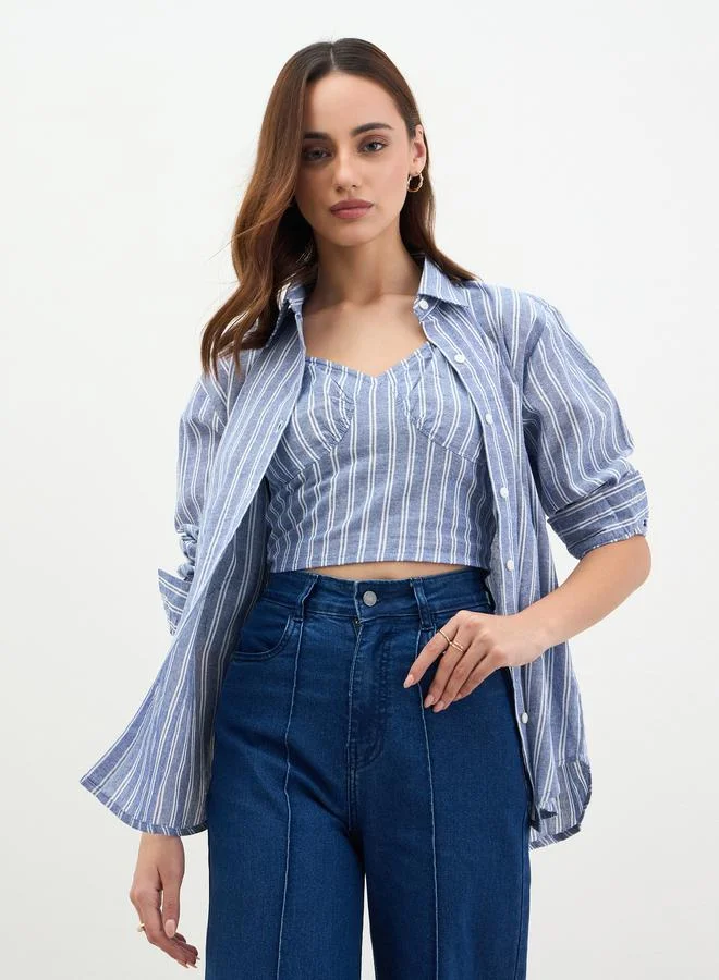 ستايلي مجموعة من بلوزة قصيرة مع بلوزة مخططة