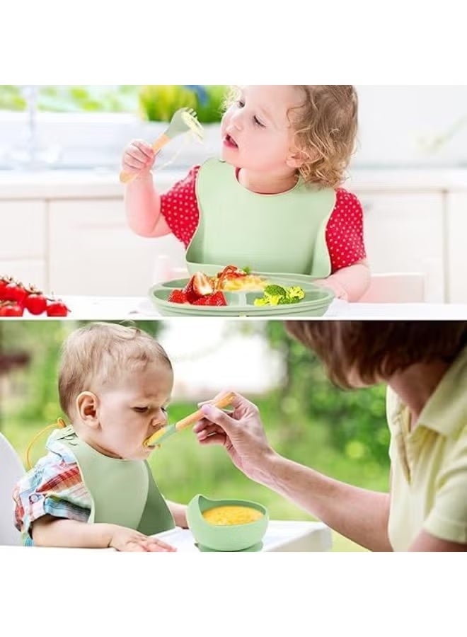 BIG Mum's Planet Premium 6-Piece Silicone Baby Feeding Set | BPA-Free, Suction Plate & Bowl, Adjustable Bib, Training Cup, Spoon & Fork | Self-Feeding & Mess-Free - Image 3