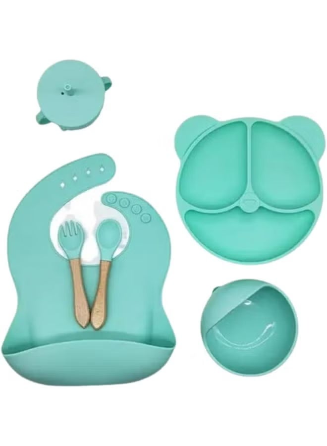 BIG Mum's Planet Premium 6-Piece Silicone Baby Feeding Set | BPA-Free, Suction Plate & Bowl, Adjustable Bib, Training Cup, Spoon & Fork | Self-Feeding & Mess-Free - Image 4