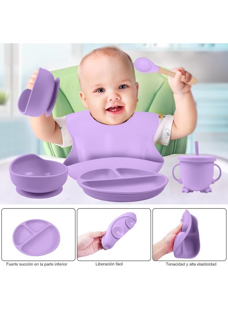 BIG Mum's Planet Premium 6-Piece Silicone Baby Feeding Set | BPA-Free, Suction Plate & Bowl, Adjustable Bib, Training Cup, Spoon & Fork | Self-Feeding & Mess-Free - Image 1