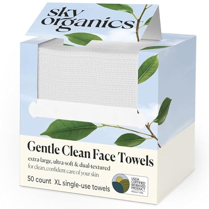 Sky Organics - Gentle Clean Face Towels (1-Pack) - 50 XL Single-Use Face Wipes - Ultra Soft & Dual Textured - Disposable Towel - Makeup Remover Wipes - Cruelty Free - Skin Care Tools - Self Care - Image 1