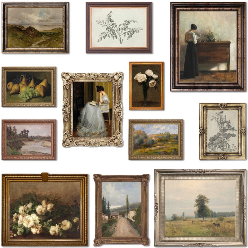 LANCHI95 12 Pcs Vintage Wall Art Decor Vintage Art Prints Vintage Posters for Room Moody gallery wall art Eclectic French Country Pictures Wall Decor for Bedroom UNFRAMED