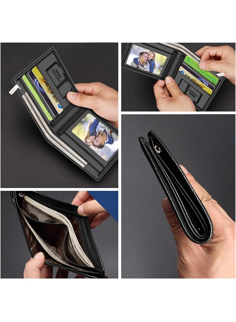 LAORENTOU Men's Wallets,  Blocking Mens Bifold Wallets with Zipper Coin Pocket Casual Men Purse Slim Short Wallet Gift for Father day, Black, One_Size, Business & Leisure Wallet - Image 5