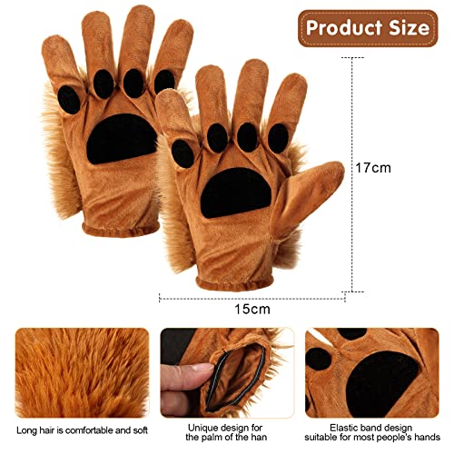 Haysandy 5 Pcs Lion Costume Set Lion Ears Headband Paw Gloves Bow Tie and Tail Halloween Cosplay Party Accessories for Kids Animal Themed Costume Dress up - Image 3