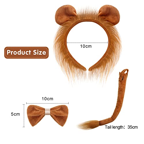Haysandy 5 Pcs Lion Costume Set Lion Ears Headband Paw Gloves Bow Tie and Tail Halloween Cosplay Party Accessories for Kids Animal Themed Costume Dress up - Image 2