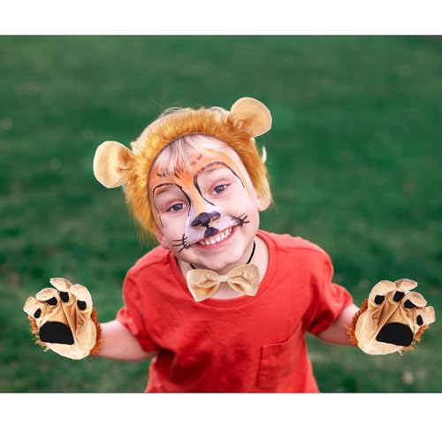 Haysandy 5 Pcs Lion Costume Set Lion Ears Headband Paw Gloves Bow Tie and Tail Halloween Cosplay Party Accessories for Kids Animal Themed Costume Dress up - Image 4