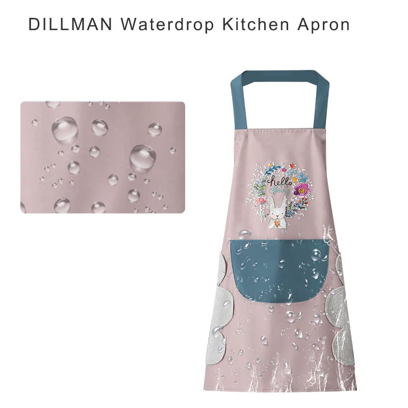 DILLMAN Women Kitchen Apron with Hand Wipe Pocketsï¼ŒBig Pocket,Hand-wiping, Waterproof for Cooking Baking (PINK) - Image 3