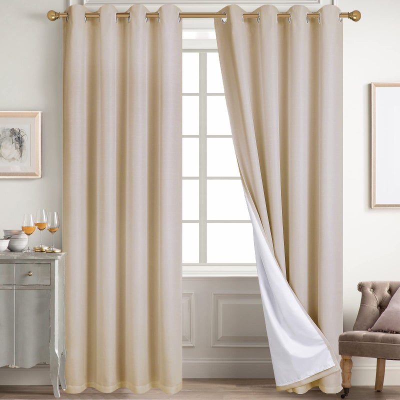 Diraysid 100 Blackout Curtains Beige Linen Curtains for Bedroom Grommet Thermal Insulated Room Darkening Drapes 2 Panels W52 x L84 Inch