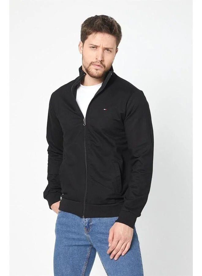 mmetalic Men's Black Long-Sleeve Front-Zip Cardigan