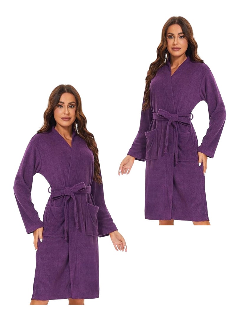 Blueberry 2 Pieces Purple Colour Terry Pattern Unisex Dressing   Bathrobe Large Size Hotel And Spa - Image 1
