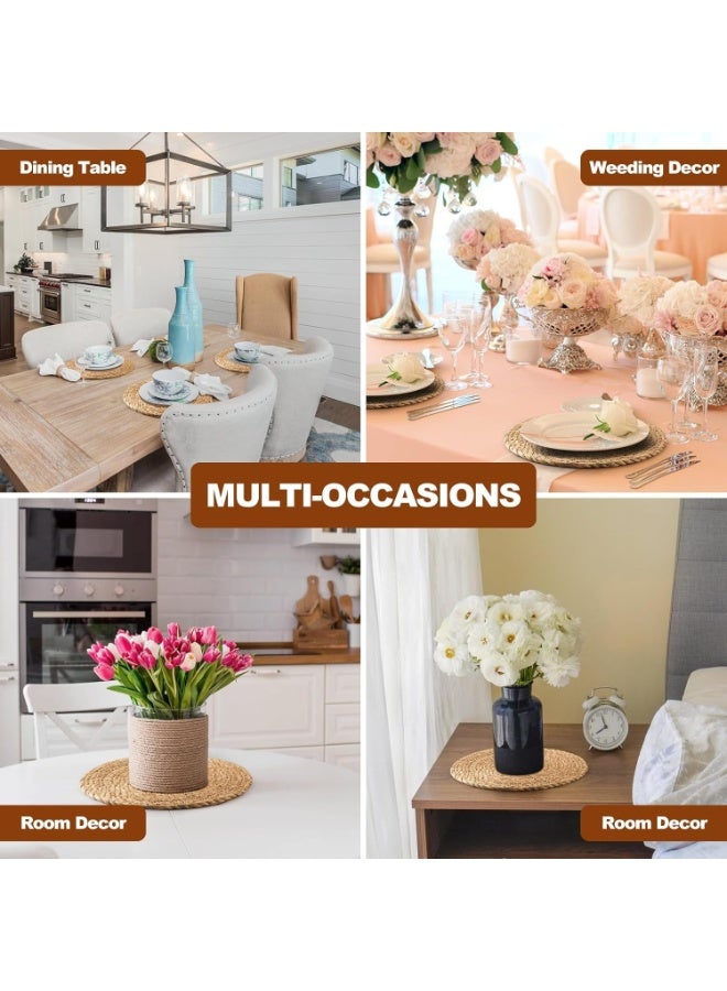 هابي هوم مجموعة 2 قطع مفارش طاولة دائرية منسوجة بقطر 38 سم مفارش من خوص صفير الماء الطبيعي، يدوية الصنع، لحماية الطاولة وإضفاء لمسة ديكور ريفي للمطبخ، حفلات الزفاف، والمنزل - بيج - Image 4