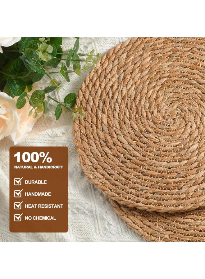 هابي هوم مجموعة 2 قطع مفارش طاولة دائرية منسوجة بقطر 38 سم مفارش من خوص صفير الماء الطبيعي، يدوية الصنع، لحماية الطاولة وإضفاء لمسة ديكور ريفي للمطبخ، حفلات الزفاف، والمنزل - بيج - Image 2