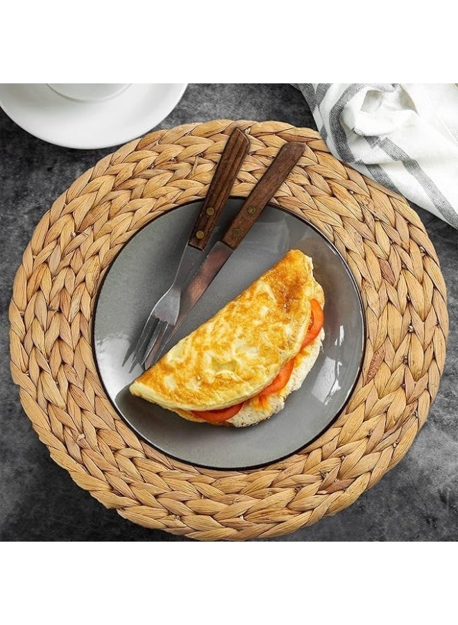 هابي هوم مجموعة 2 قطع مفارش طاولة دائرية منسوجة بقطر 38 سم مفارش من خوص صفير الماء الطبيعي، يدوية الصنع، لحماية الطاولة وإضفاء لمسة ديكور ريفي للمطبخ، حفلات الزفاف، والمنزل - بيج - Image 5
