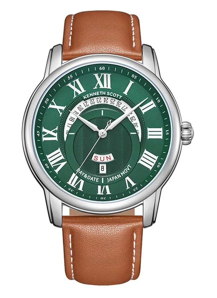 KENNETH SCOTT Kenneth Scott K24020-SLEH Men's Analog Display Watch & Leather  Strap Brown
