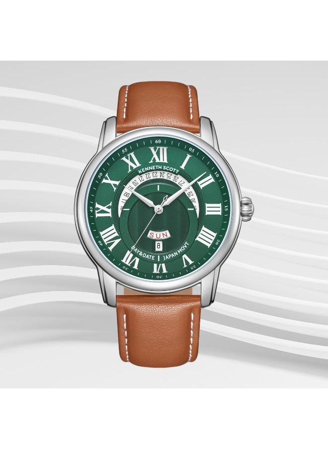KENNETH SCOTT Kenneth Scott K24020-SLEH Men's Analog Display Watch & Leather  Strap Brown  - Image 3
