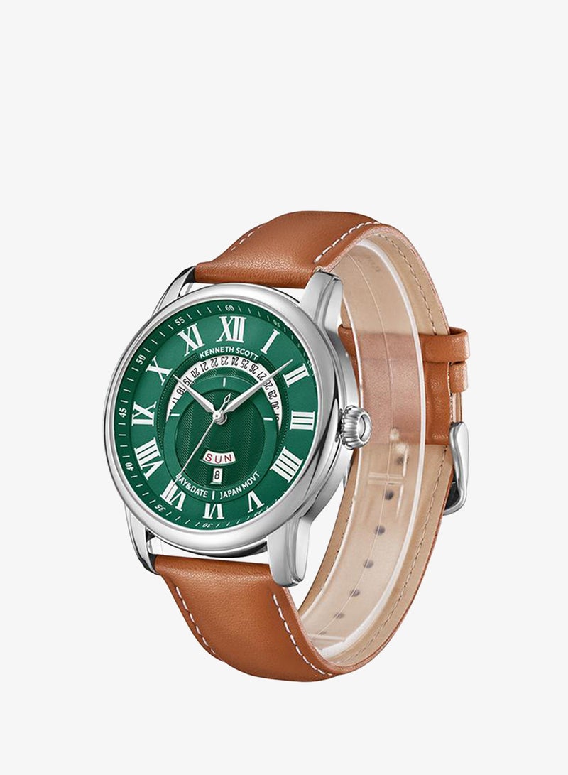 Kenneth Scott K24020-SLEH Men's Analog Display Watch & Leather  Strap Brown - Image 4