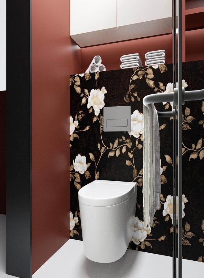 Laatse Black Golden Floral Peel and Stick Wallpaper Flowers Contact Paper 17.5"x393" Self Adhesive Waterproof Vintage Dark Floral Wall Paper for Shelf Liner Cabinet Decor - Image 5
