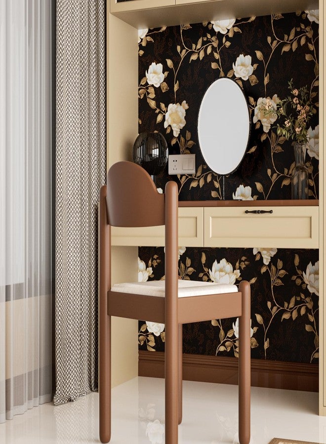 Laatse Black Golden Floral Peel and Stick Wallpaper Flowers Contact Paper 17.5"x393" Self Adhesive Waterproof Vintage Dark Floral Wall Paper for Shelf Liner Cabinet Decor - Image 3