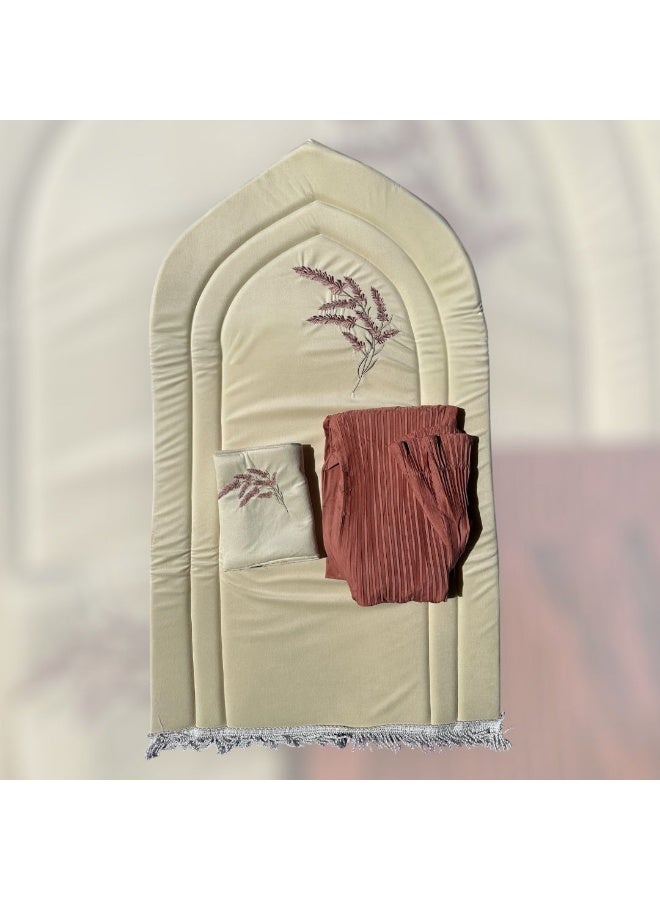 Ramadan Gifting Package Womens Luxury Prayer Mat Set with Matching Prayer Dress, Soft , Padded Istanbul Sajadah, Elegant Embroidered Muslim Prayer Rug for Home, Hajj & Umrah