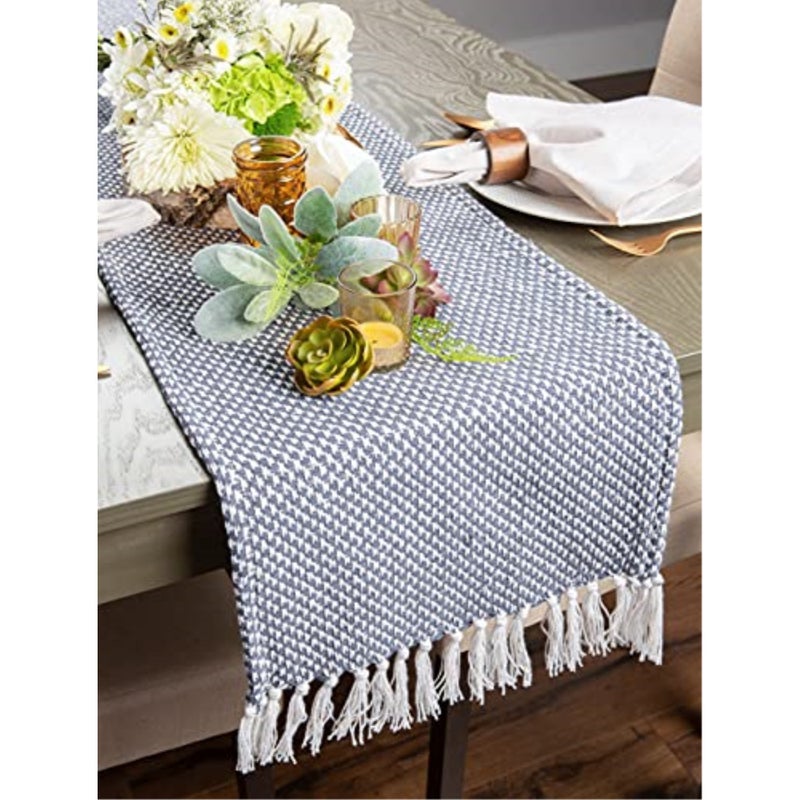 Design Imports DII French Blue Woven Table Runner 15x108"" - Image 3