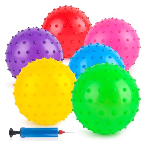 LOVEINUSA 6PCS Bouncy Balls 7 Inch Sensory Balls for Babies Toddlers Mini Knobby Ball Spiky Massage Stress Ball with Pump Party Favors for Kids Classroom Prize Goodie Bags Stuffers - Image 1