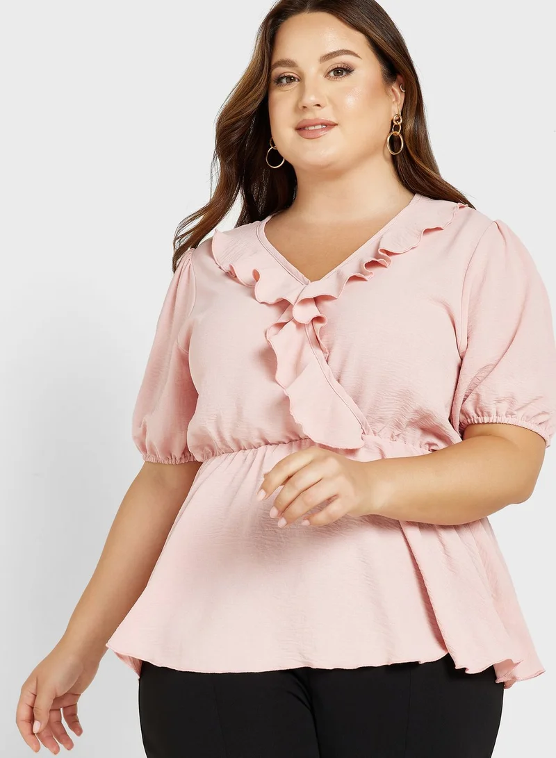 Ella Plus Ruffle Neck Detail Peplum Top