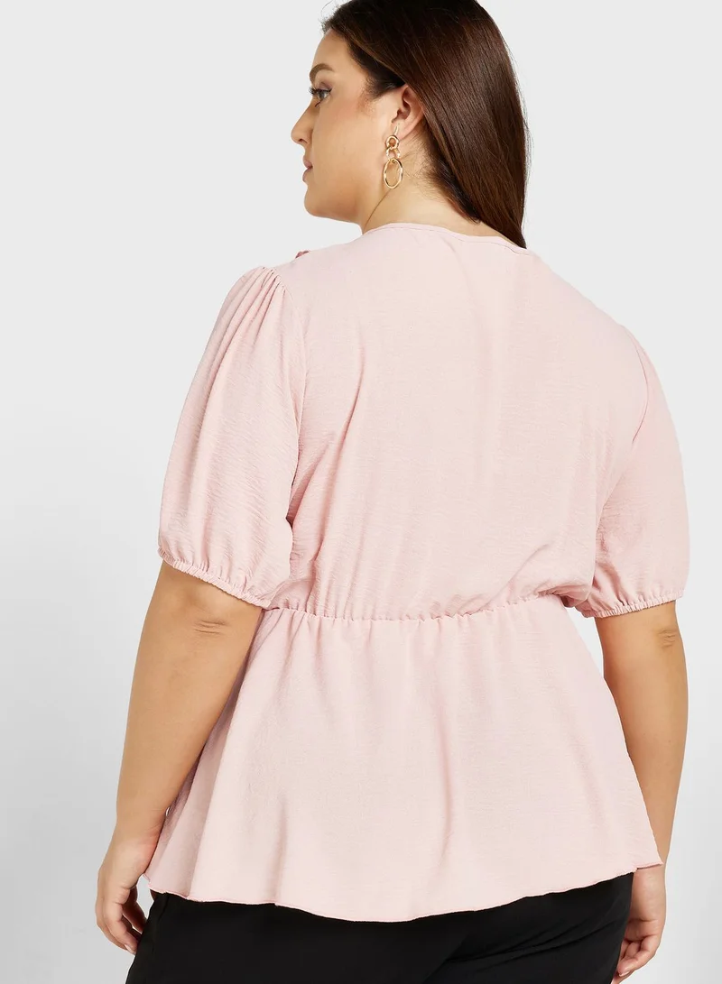 Ella Plus Ruffle Neck Detail Peplum Top