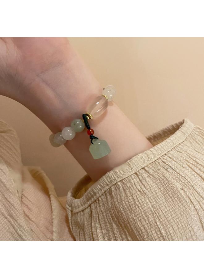 NIBEMINENT High-end Artificial Jade Star And Moon Flower Bracelet Light Luxury Niche Pearl All-match Temperament Internet Celebrity 
