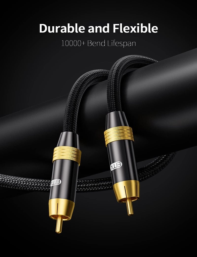 EMK Subwoofer Cable, Digital Coaxial Audio Cable [24K Gold-Plated, Durable Cotton] Premium S/PDIF RCA Male to RCA Male for Home Theater, Soundbar,Speaker,HDTV, Subwoofer, Hi-Fi Systems (Black-6.6ft/2m) - Image 3